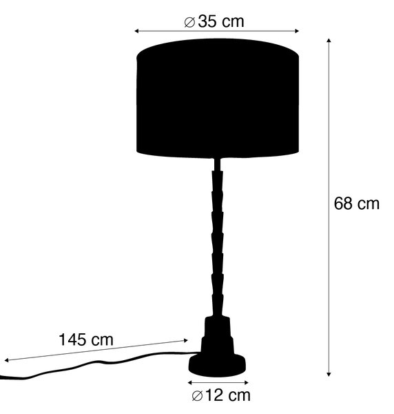 Lampa stołowa brązowa z aksamitnym abażurem w designie liści i złotym wnętrzem - Pisos