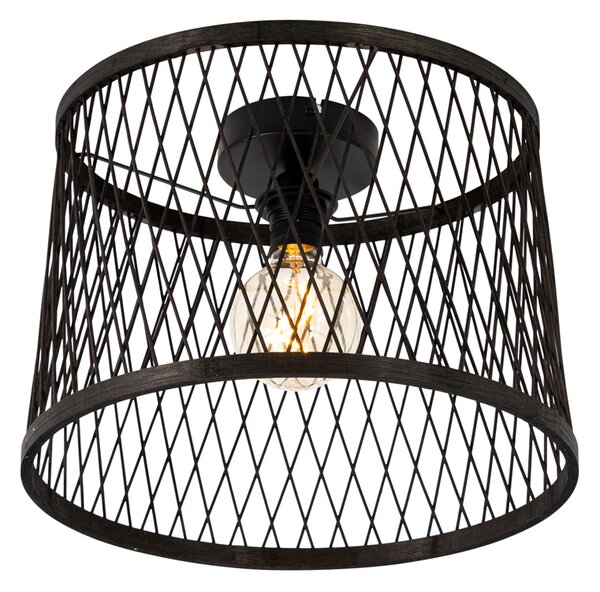 Rustykalny plafon czarny rattanowy 40 cm IP44 - Calamus
