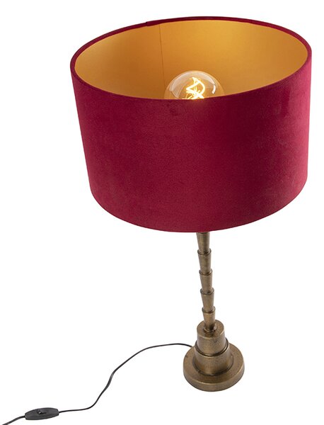 Lampa stołowa w stylu art deco z abażurem z aksamitu w kolorze brązowym, czerwonym - Pisos