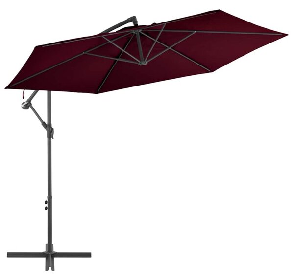 Parasol wiszący na aluminiowym słupku, bordowy, 300 cm