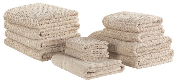 Komplet 11 ręczników łazienkowych dla gości bawełna low twist beżowy Atai Beliani