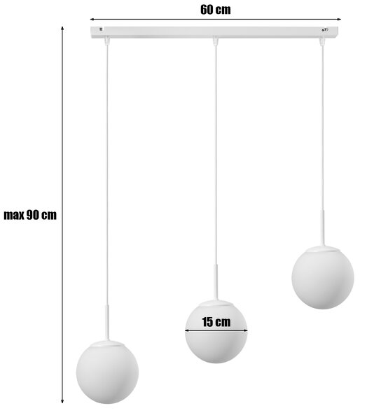 Lampa wisząca Aurelia biała z 3 kulistymi kloszami na listwie