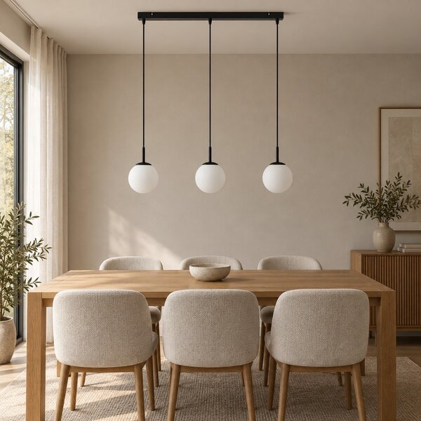 Lampa wisząca Aurelia czarna z 3 kulistymi kloszami na listwie