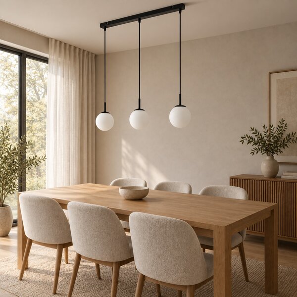 Lampa wisząca Aurelia czarna z 3 kulistymi kloszami na listwie