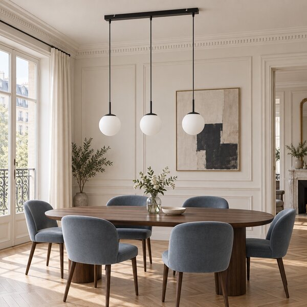 Lampa wisząca Aurelia czarna z 3 kulistymi kloszami na listwie