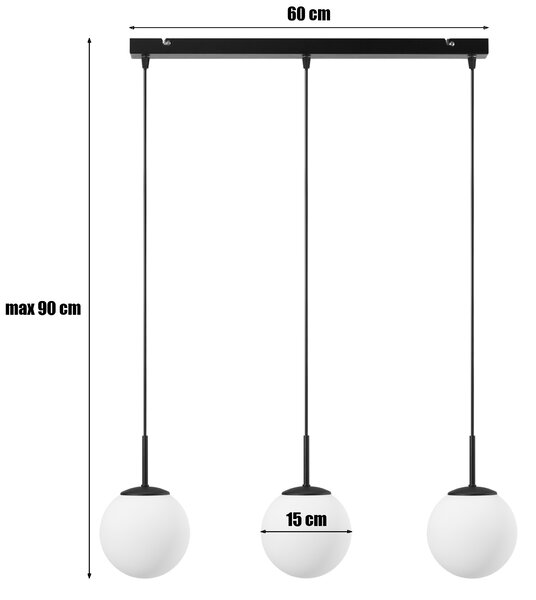 Lampa wisząca Aurelia czarna z 3 kulistymi kloszami na listwie