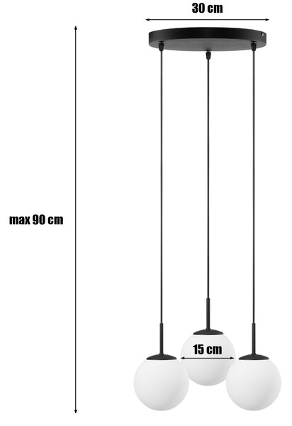 Lampa wisząca Aurelia czarna z 3 kulistymi kloszami na okrągłej podsufitce