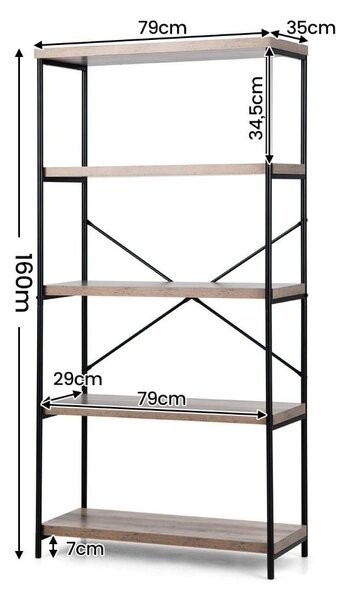 5-poziomowy regał w stylu industrialnym 79 x 35 x 160 cm