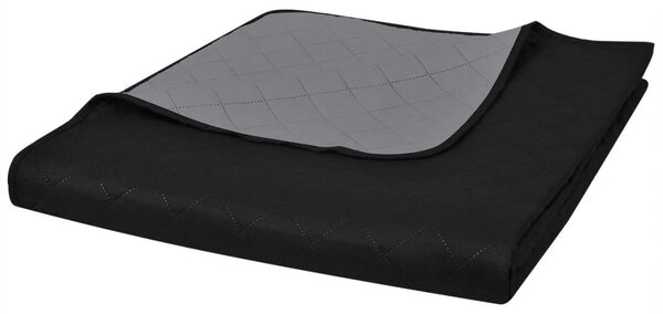 Dwustronna pikowana narzuta na łóżko, czarno-szara, 220x240 cm