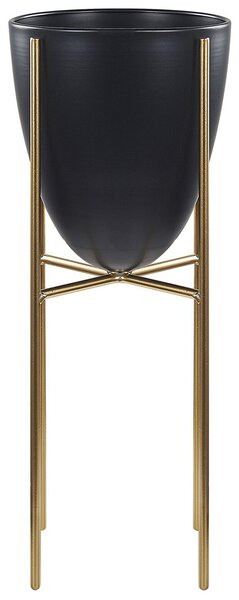 Elegancka doniczka na stojaku kwietnik 16 x 16 x 41 cm metalowa czarna Lefki Beliani