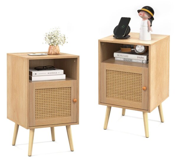 Zestaw 2 szt. rattanowych szafek nocnych stolików bocznych w stylu boho