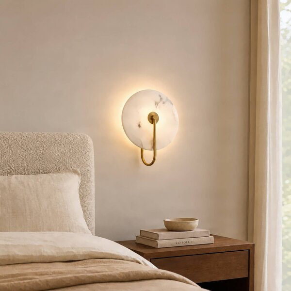 Kinkiet Ruma Lucande, możliwość ściemniania, mosiężny / złoty, salon / jadalnia, gips / glina, design