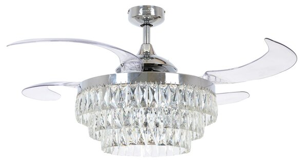 Fanaway Veil – wentylator sufitowy z oświetleniem, chromowany, cichy – Beacon Beacon Lighting, Fanaway Veil, transparentny, salon, tworzywo sztuczne