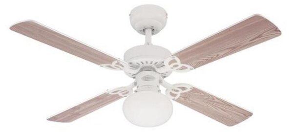 Wentylator Vegas, oświetlenie, biały/sosnowy, cichy – Westinghouse Westinghouse, VEGAS, drewniany, salon, drewno