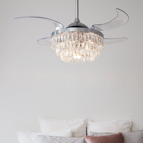 Fanaway Veil – wentylator sufitowy z oświetleniem, chromowany, cichy – Beacon Beacon Lighting, Fanaway Veil, transparentny, salon, tworzywo sztuczne