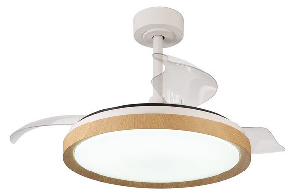 Wentylator sufitowy LED Mistral, wykończenie drewniane, DC, cichy, CCT – Mantra Mantra Iluminación, Mistral, ściemnialny, drewniany, salon, tworzywo sztuczne, nowoczesny