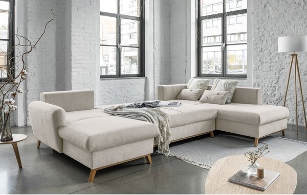 Beżowa rozkładana sofa w kształcie litery "U" Miuform Scandic Lagom, prawostronna