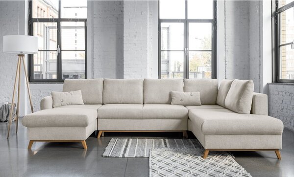Beżowa rozkładana sofa w kształcie litery "U" Miuform Scandic Lagom, prawostronna