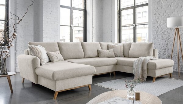 Beżowa rozkładana sofa w kształcie litery "U" Miuform Scandic Lagom, prawostronna