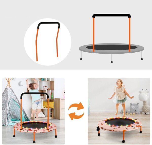 Trampolina dla dzieci z poręczą i światłami LED