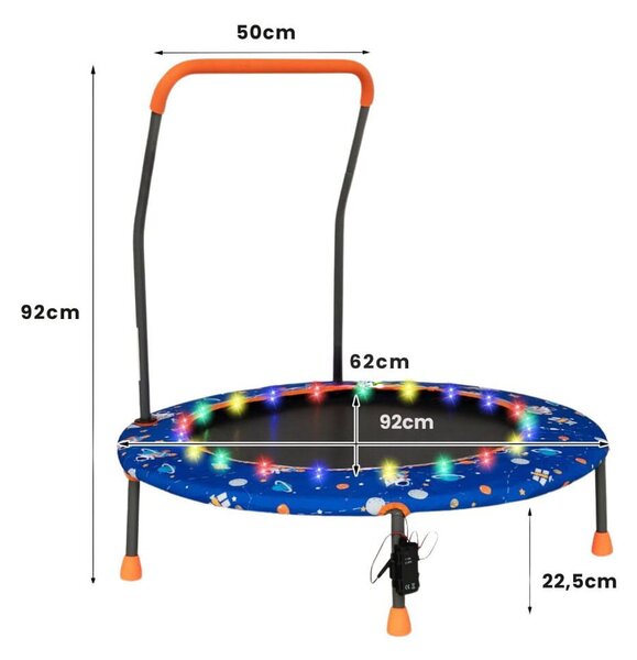 Trampolina dla dzieci z poręczą i światłami LED