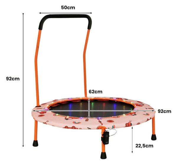 Trampolina dla dzieci z poręczą i światłami LED