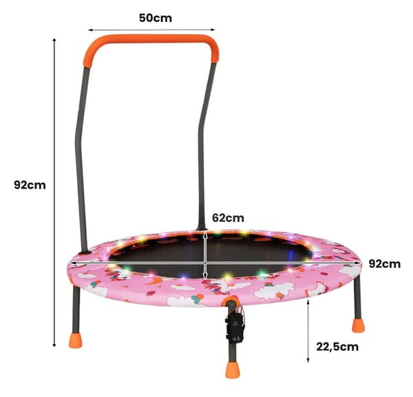 Trampolina dla dzieci z poręczą i światłami LED