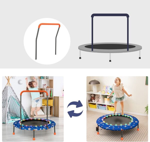 Trampolina dla dzieci z poręczą i światłami LED