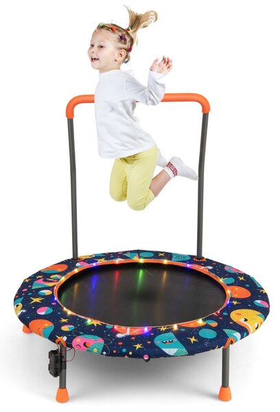 Trampolina dla dzieci z poręczą i światłami LED