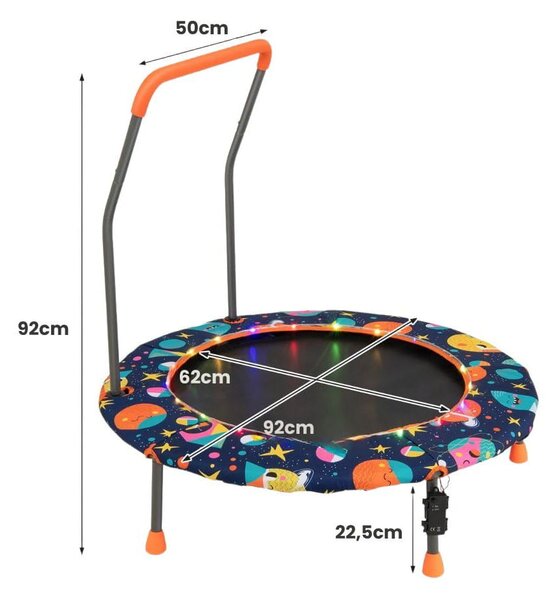 Trampolina dla dzieci z poręczą i światłami LED