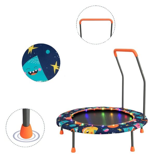 Trampolina dla dzieci z poręczą i światłami LED