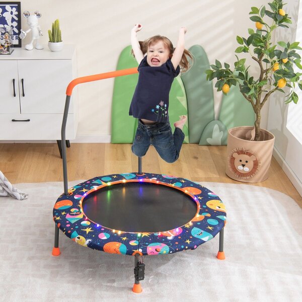 Trampolina dla dzieci z poręczą i światłami LED