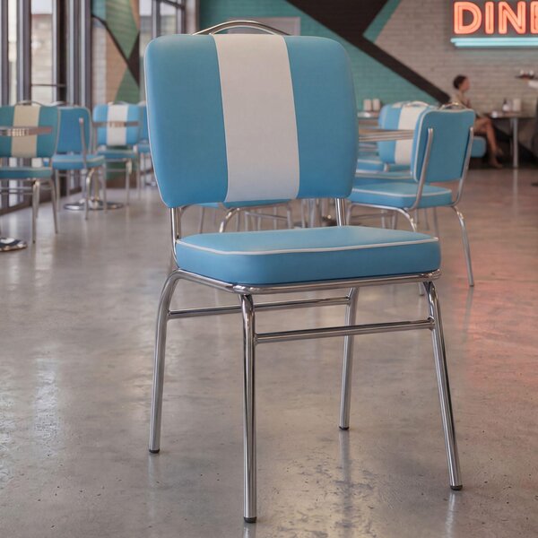 FineBuy Krzeso do jadalni American Diner, niebieskie, styl retro z lat 50., z oparciem, wysoko siedziska 47 cm