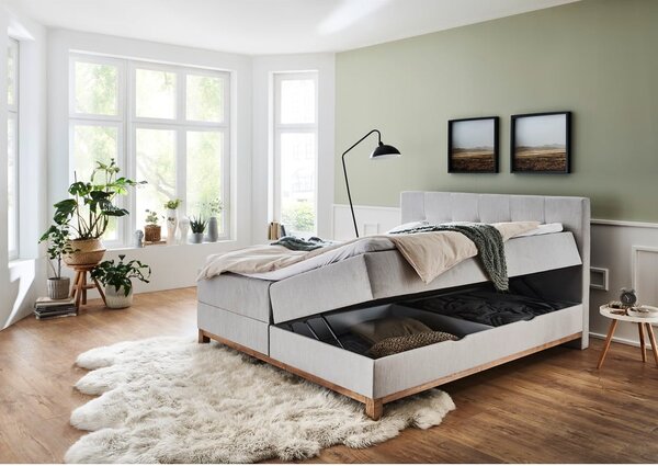Jasnoszare łóżko boxspring ze schowkiem 160x200 cm Catania − Meise Möbel
