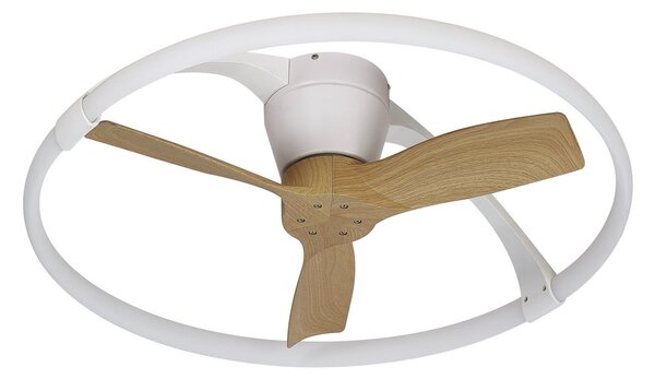 Wentylator sufitowy LED Nepal, sterowanie przez aplikację, biały/bukowy – Mantra Mantra Iluminación, Nepal Mini, ściemnialny, biały, salon, metal, nowoczesny