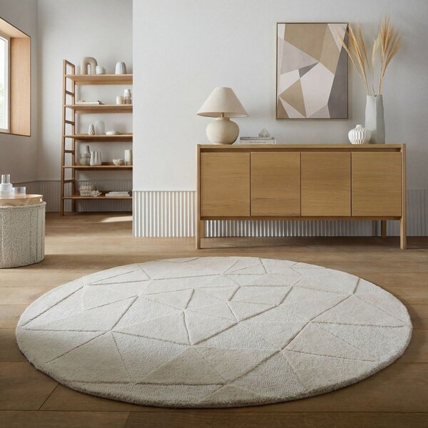 Beżowy wełniany okrągły dywan tkany ręcznie ø 160 cm Shard – Flair Rugs