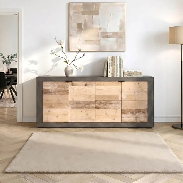 Komoda Czterodrzwiowa BLAGO 180 cm Surowy Dąb/Czarny Loft