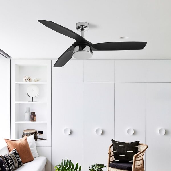 Wentylator sufitowy LED Bronx DC, cichy, 132 cm, CCT – Beacon Beacon Lighting, Bronx, ściemnialny, czarny, salon, tworzywo sztuczne, nowoczesny