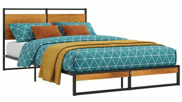 Czarne metalowe łóżko małżeńskie w stylu loft 140x200 cm S2-H50