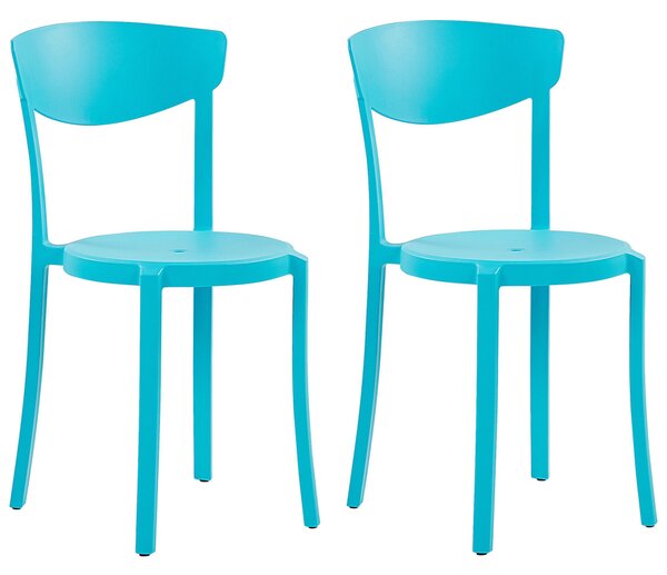 Minimalistyczny zestaw 2 krzeseł do ogrodu jadalniane plastik niebieski Vieste Beliani