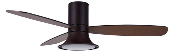 Wentylator sufitowy Flusso z oświetleniem, w kolorze brązowym, cichy, model Beacon Lighting, Flusso, ściemnialny, antyczny mosiądz, salon, drewno, nowoczesny