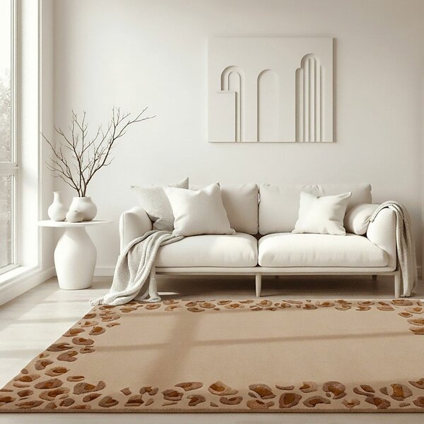 Dywan z mieszanki wełny tkany ręcznie w naturalnym kolorze 140x200 cm Leopard Frame – Flair Rugs