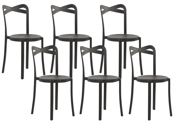 Minimalistyczny zestaw 6 krzeseł do ogrodu jadalniane plastik czarne Camogli Beliani