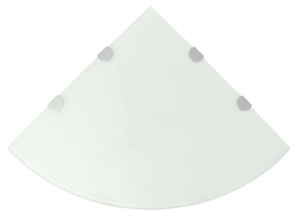 Szklana półka narożna z chromowanymi wspornikami biała, 45x45 cm