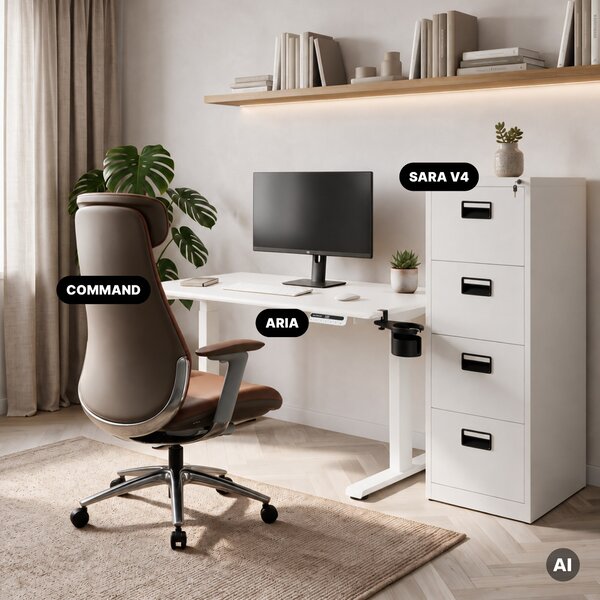 Biurko elektryczne z regulacją wysokości ergonomiczne białe,1200x600 mm: ARIA