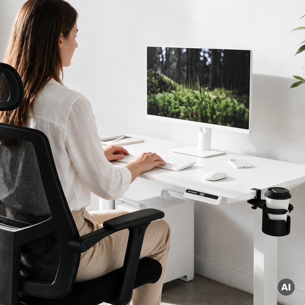 Biurko elektryczne z regulacją wysokości ergonomiczne białe,1200x600 mm: ARIA