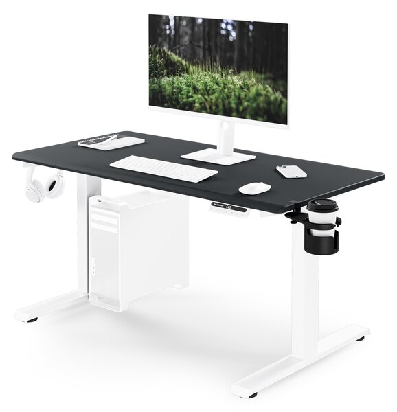 Biurko elektryczne z regulacją wysokości ergonomiczne biało-antracytowe,1200x600 mm: ARIA
