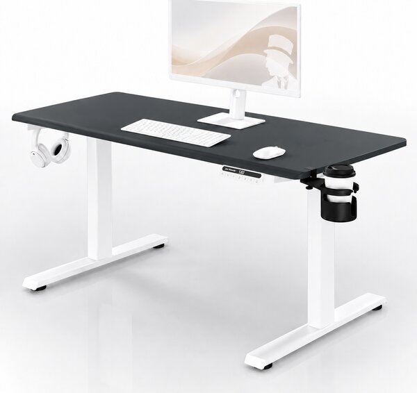 Biurko elektryczne z regulacją wysokości ergonomiczne biało-antracytowe,1400x700 mm: ARIA