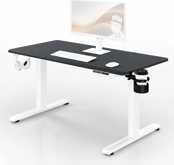 Biurko elektryczne z regulacją wysokości ergonomiczne biało-antracytowe,1200x600 mm: ARIA