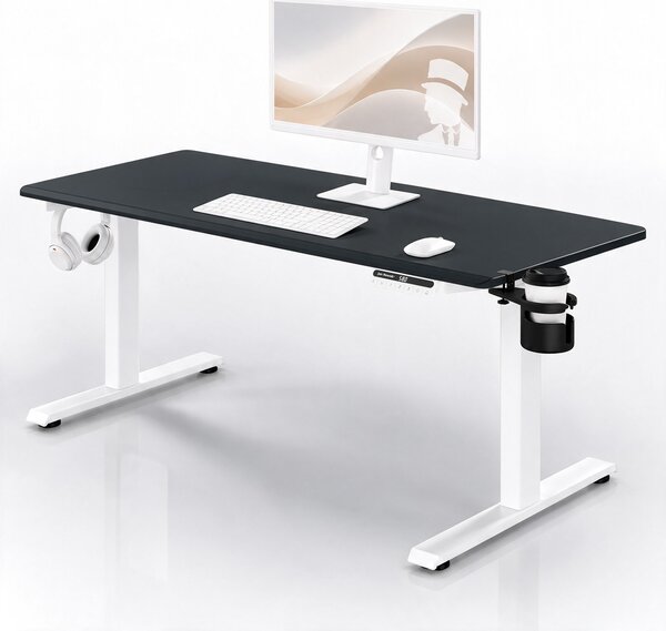 Biurko elektryczne z regulacją wysokości ergonomiczne biało-antracytowe,1600x800 mm: ARIA
